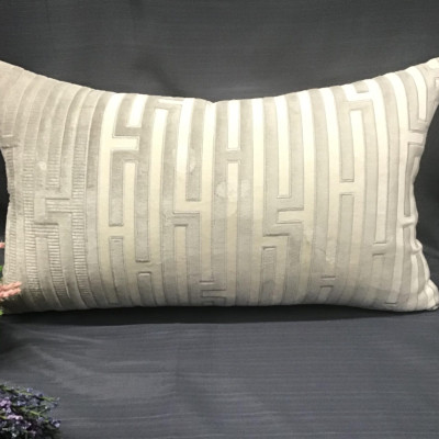 Grey/ Cream Velvet Rectangle Zippered Cushion