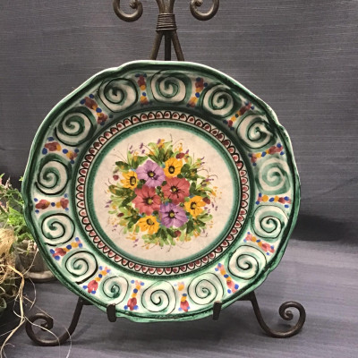 Decorative G. DISCU Green Multi-Floral Plate (Greece) (for hanging)