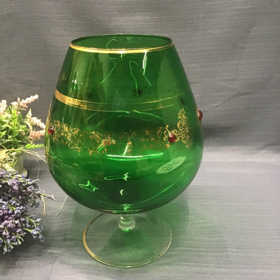 Vintage Green/ Ruby Red Footed Glass Vase
