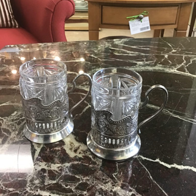 (Pair) Etched Silver/ Crystal Mugs (4 pcs.)