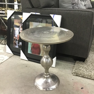 Silver Metal Round Pedestal Side Table