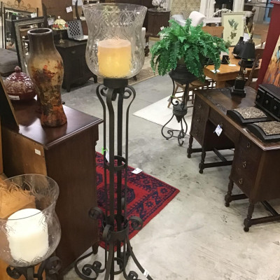 Tall Brown Iron Floor-Standing Hurricane Candle Holder