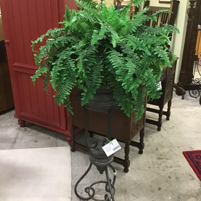 Charcoal Iron Floor-Standing Planter (with Artificial Fern)