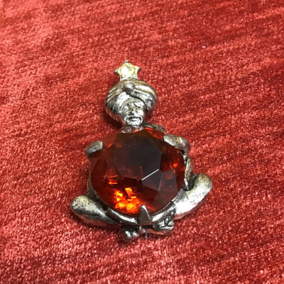 UNIQUE! Vint. Silver Brooch w Lrg. Amber Stone
