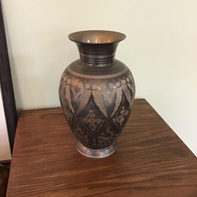 Etched Darkened Brass 9″ Vase