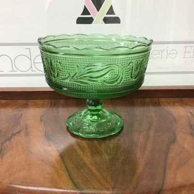 Vintage BRODY Green Glass Pedestal Bowl