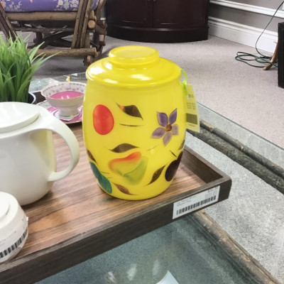 Vintage Bartlett Collins Opaque Yellow Glass Cookie Jar