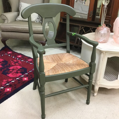 Green Rush-Rattan Arm Chair