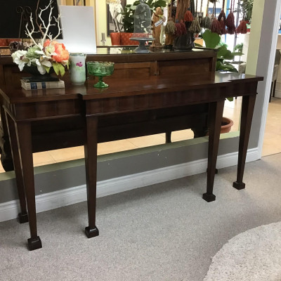 Long Drk. Burled Wood Console Table