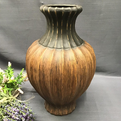 Lt./ Drk. Brown Brushed-Stroke Ceramic Vase