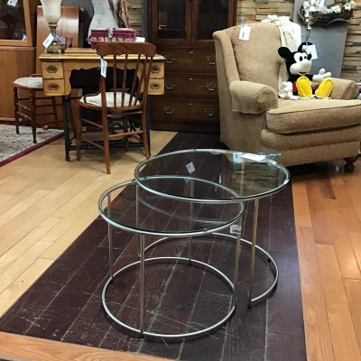 Hauser Round Glass Topped Nesting Tables