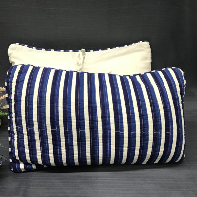 (Pair) 2-Tone Blue/ White Striped Back-Tie Cushions