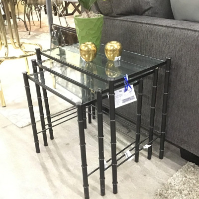 Black Brass/ Glass Top Nesting Table Set of 3