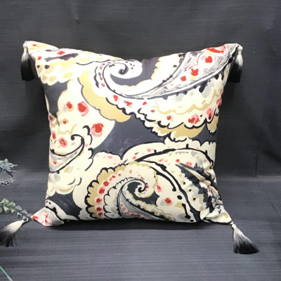 Grey/ Off-White Abstract Tasseled Cushion