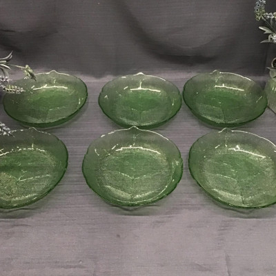 Green Glass Dish  Set of 6