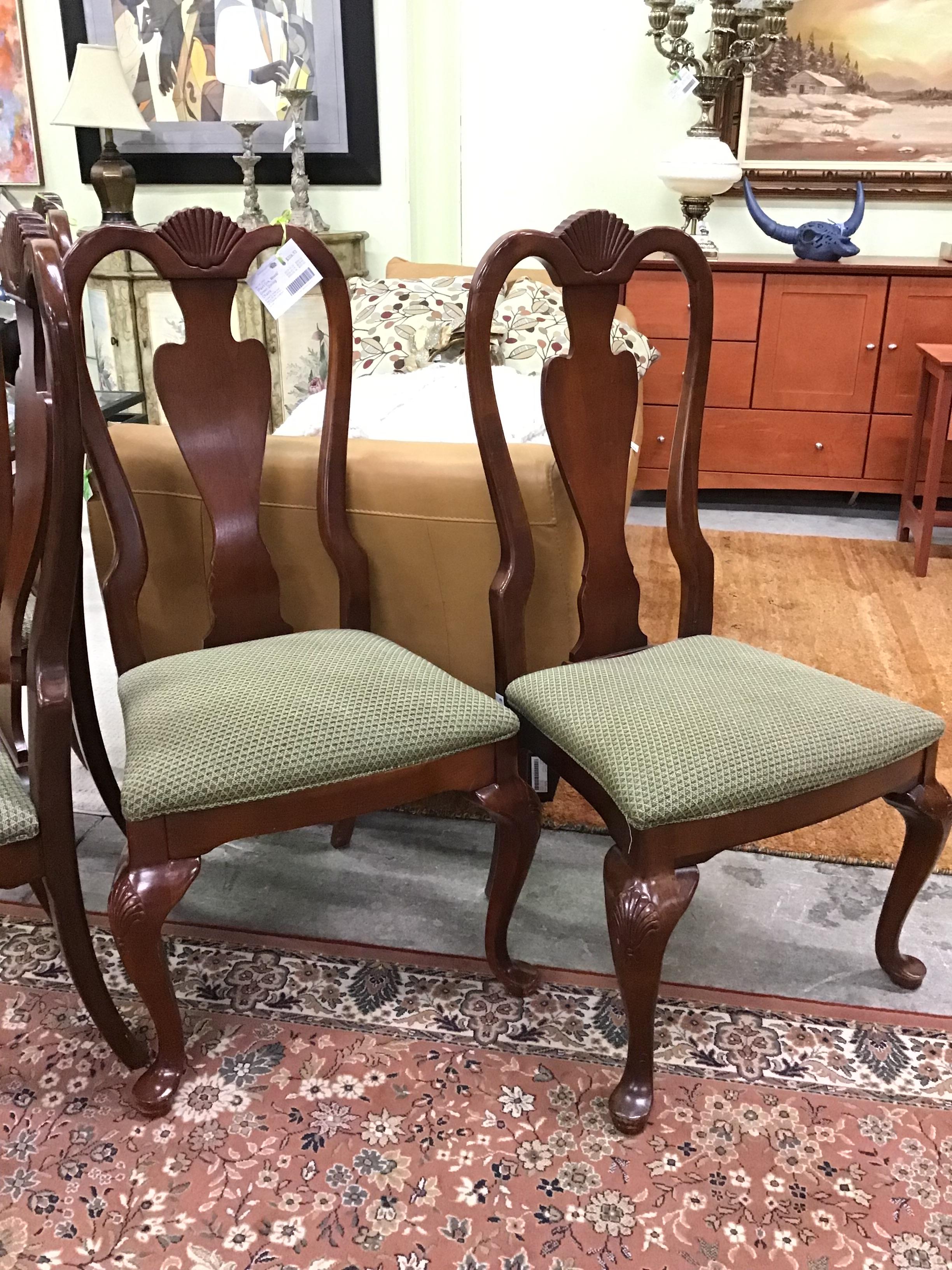 (Pair) Drk. Wood/ Green Dining Chairs