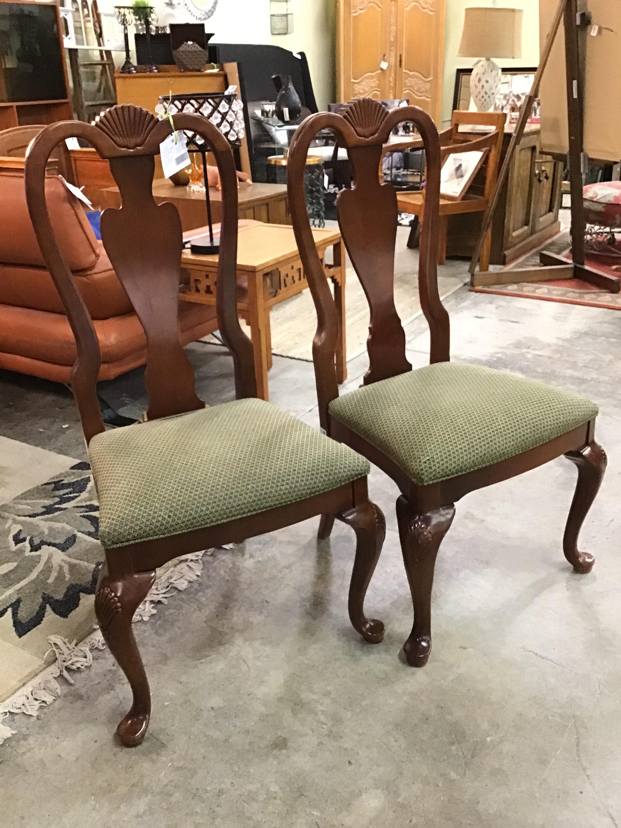 (Pair) Drk. Wood/ Green Dining Chairs