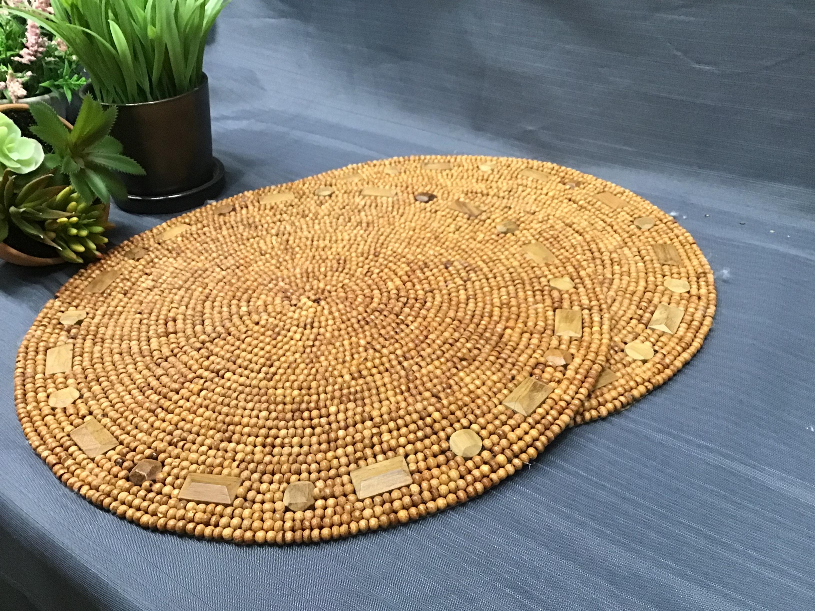 (Pair) Wooden Beaded Round Placemats