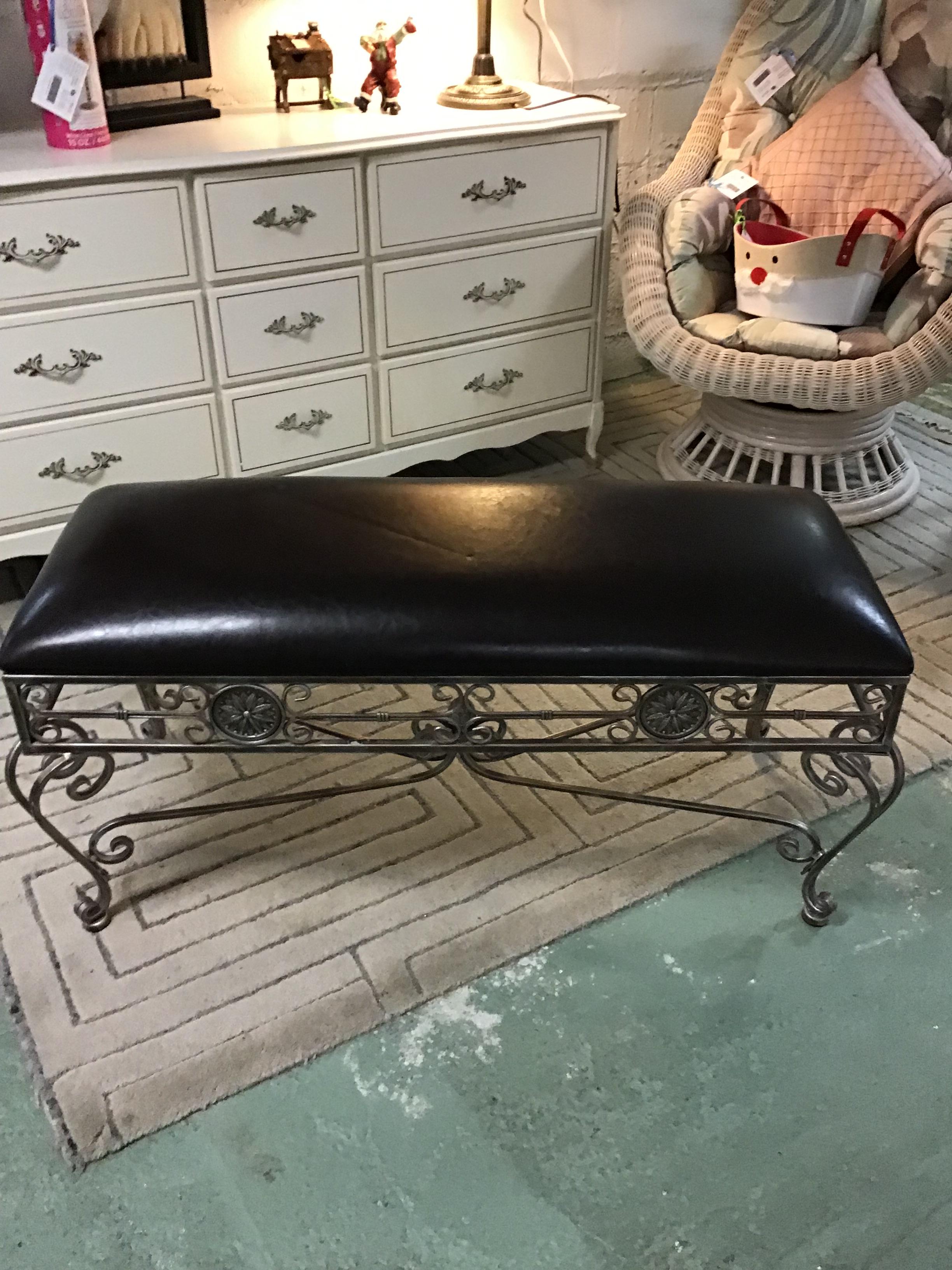 Faux Leather & Metal Bench