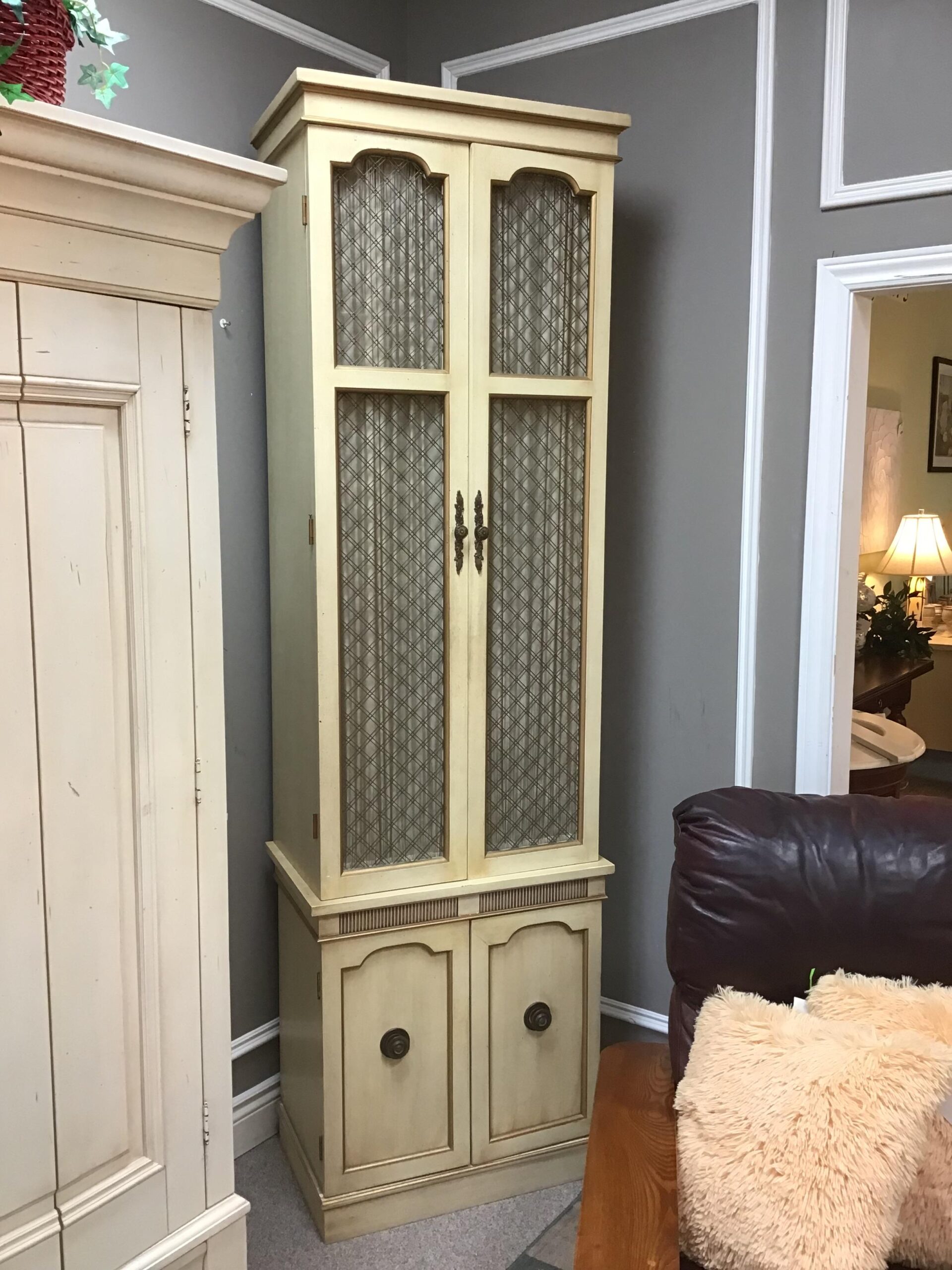 Tall Distressed Ivory Armoire (2 pcs.)
