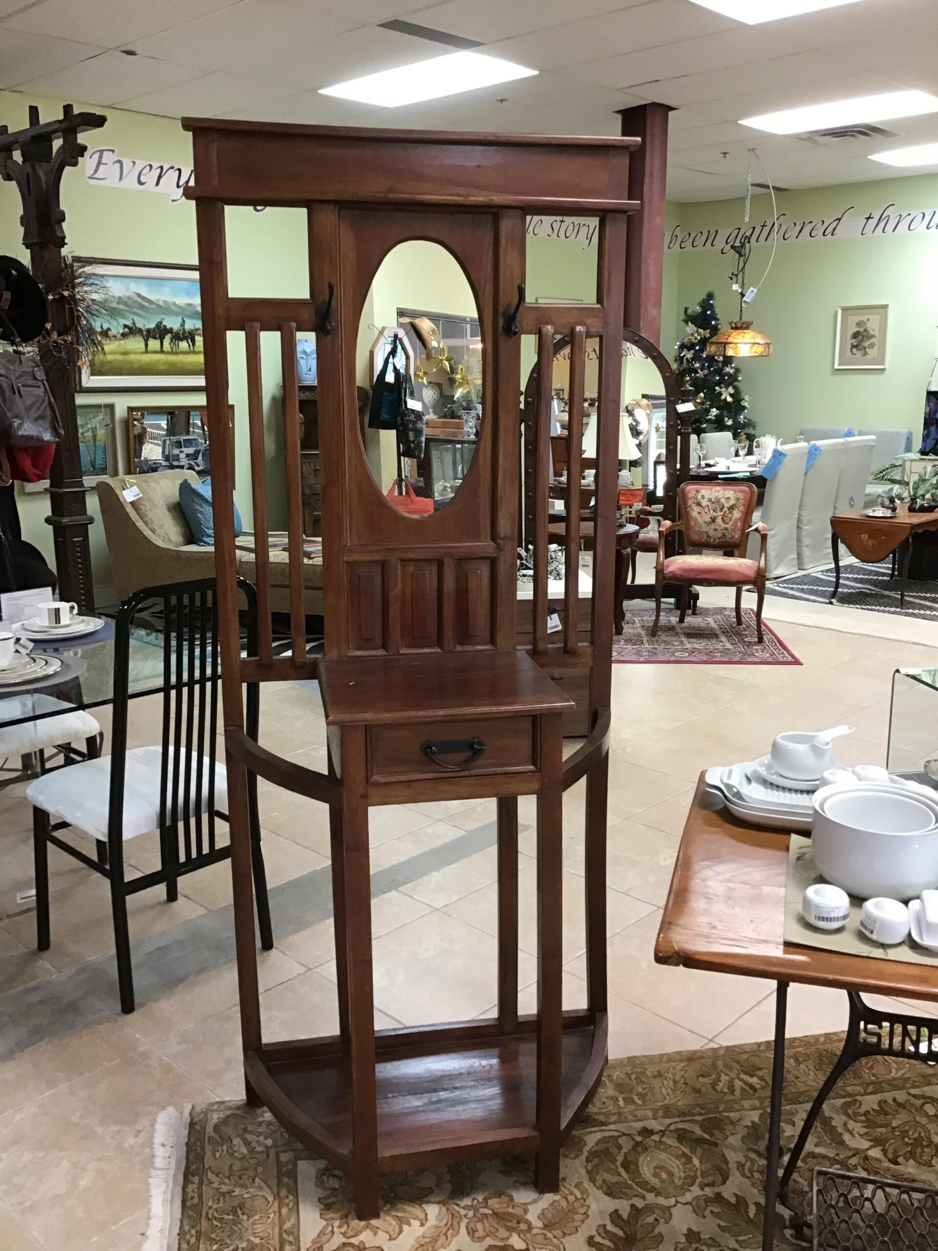 Antique Hall Tree with Mirror