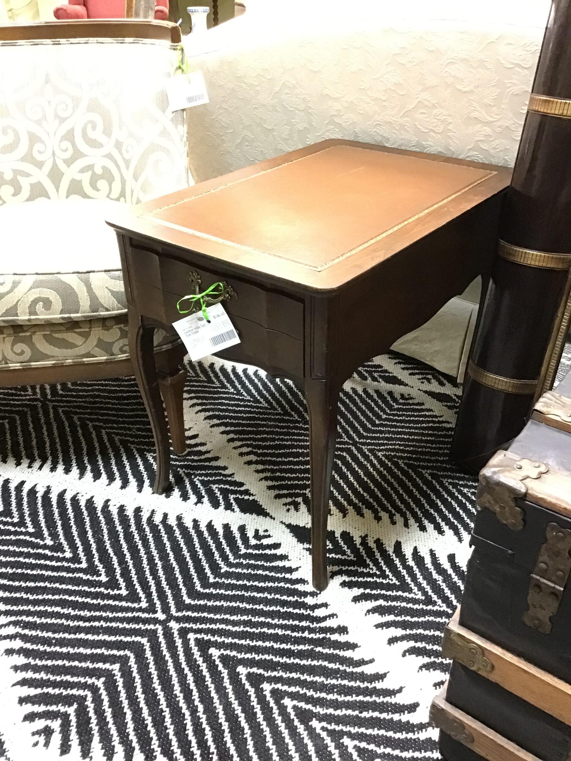 Leather Inlay Top Side Table