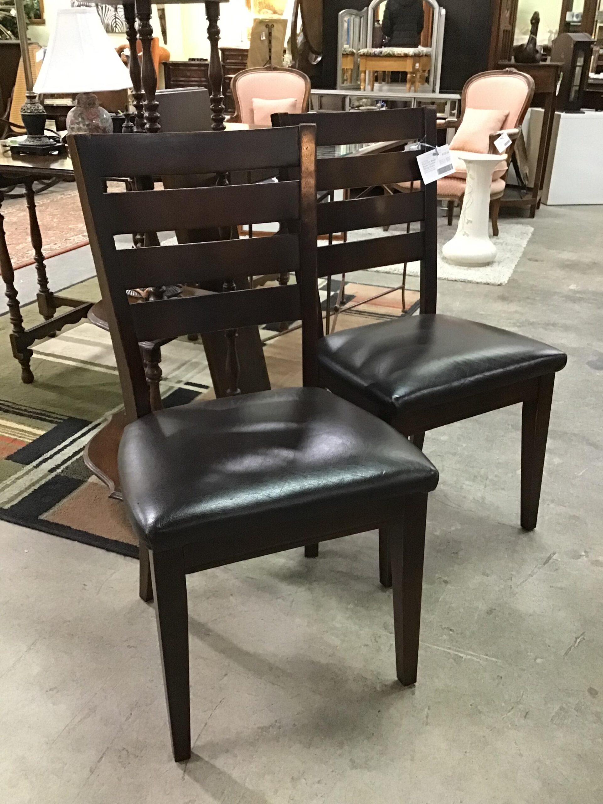 (Pair) Drk. Wood/ Brown Pleather Dining Chairs
