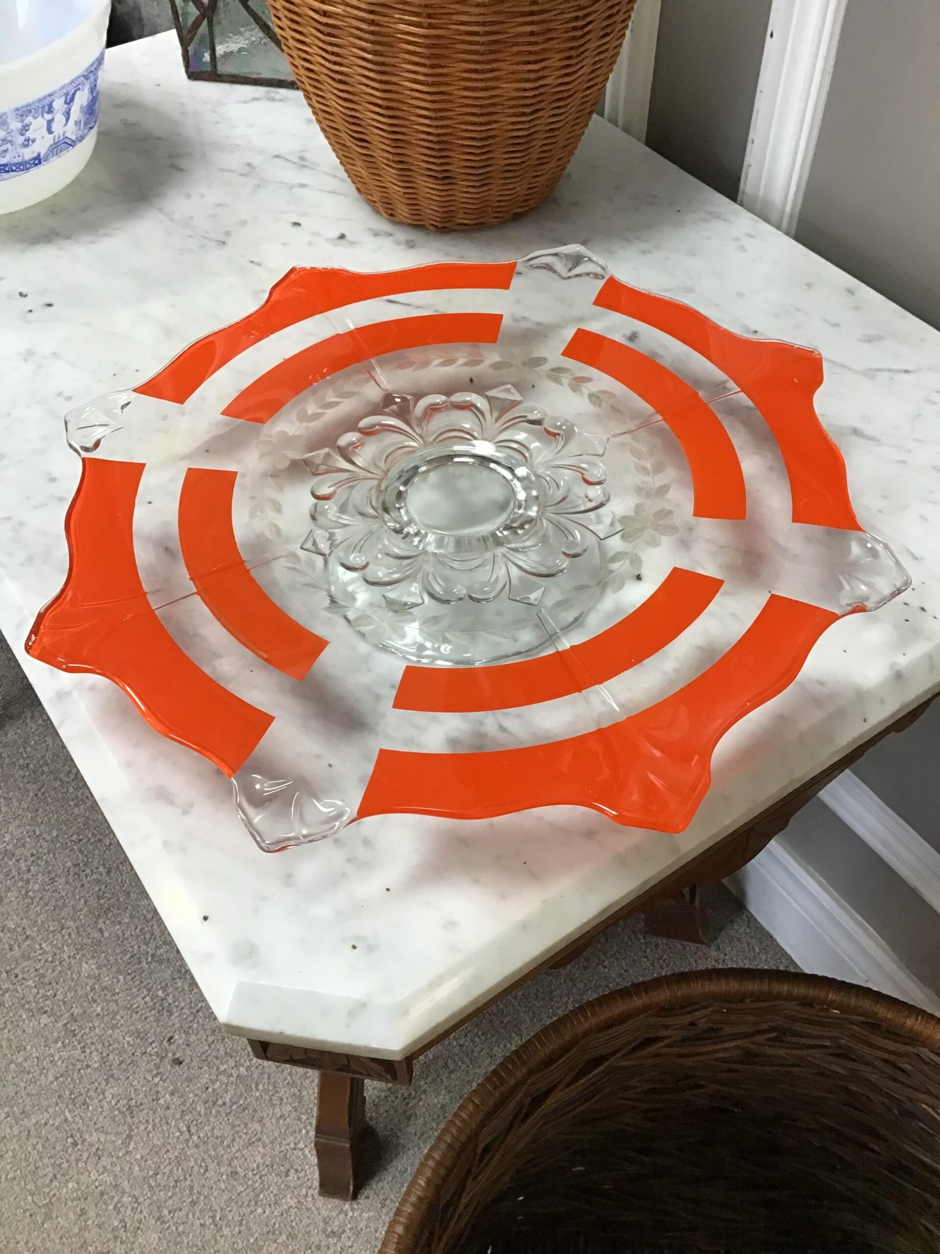 Vintage Orange Depression Glass cake Plate