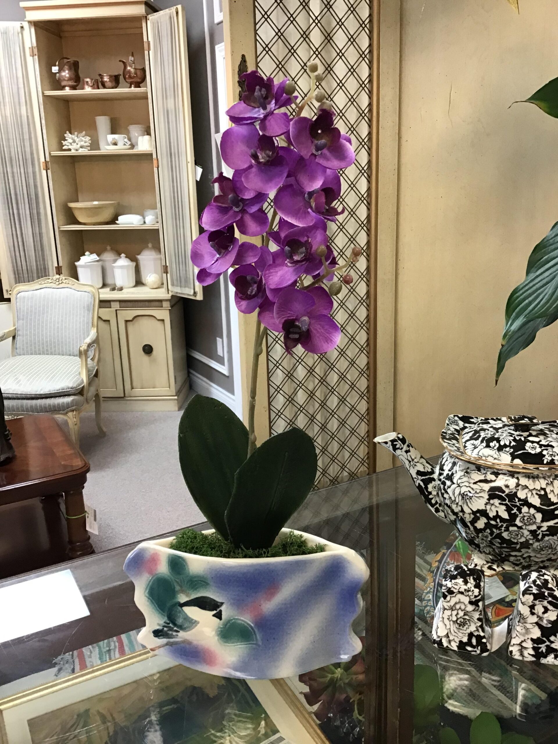 Purple Orchid in Chickadee Vase