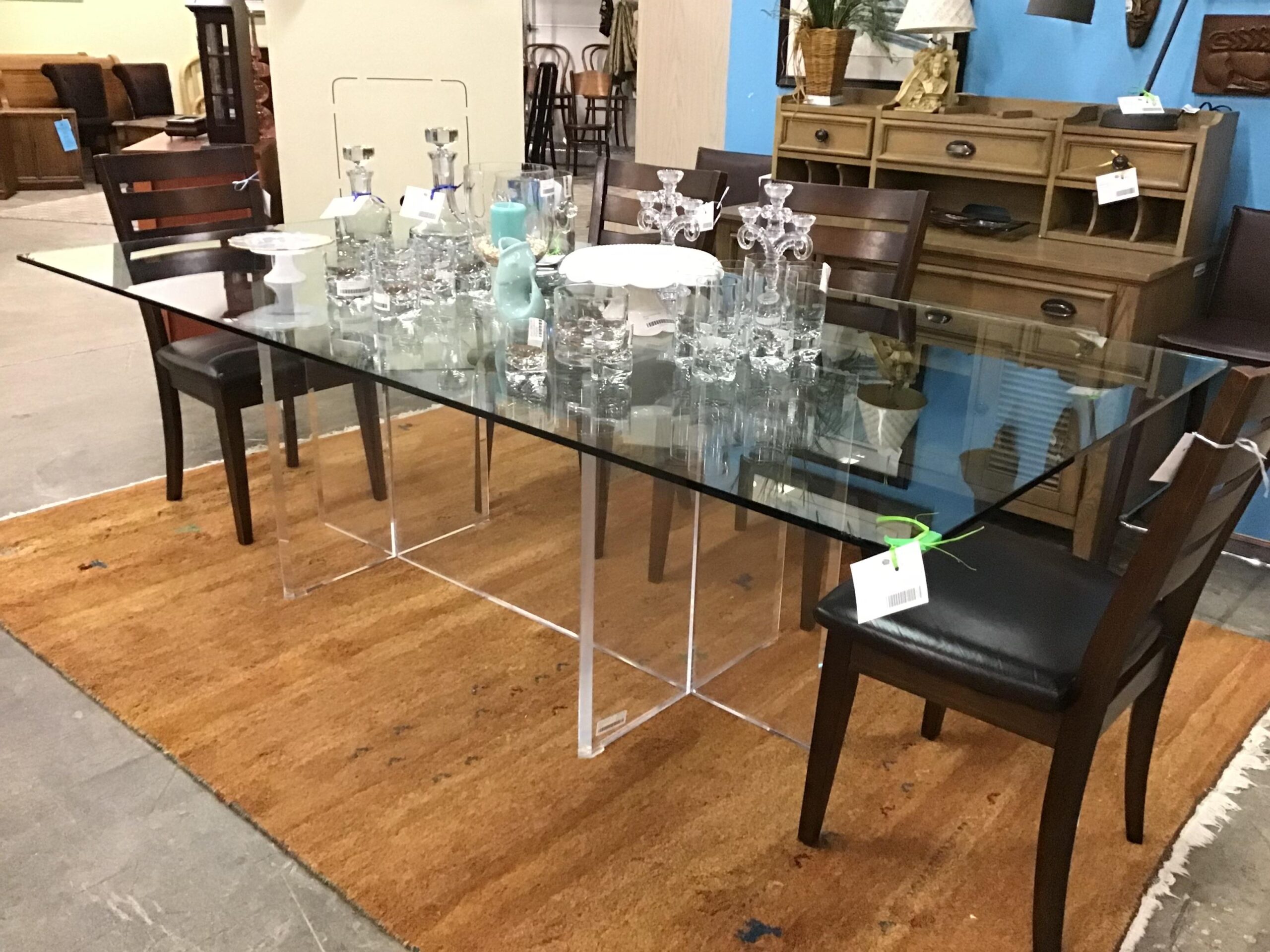 Glass Top/ Lucite “V” Pedestal Dining Table