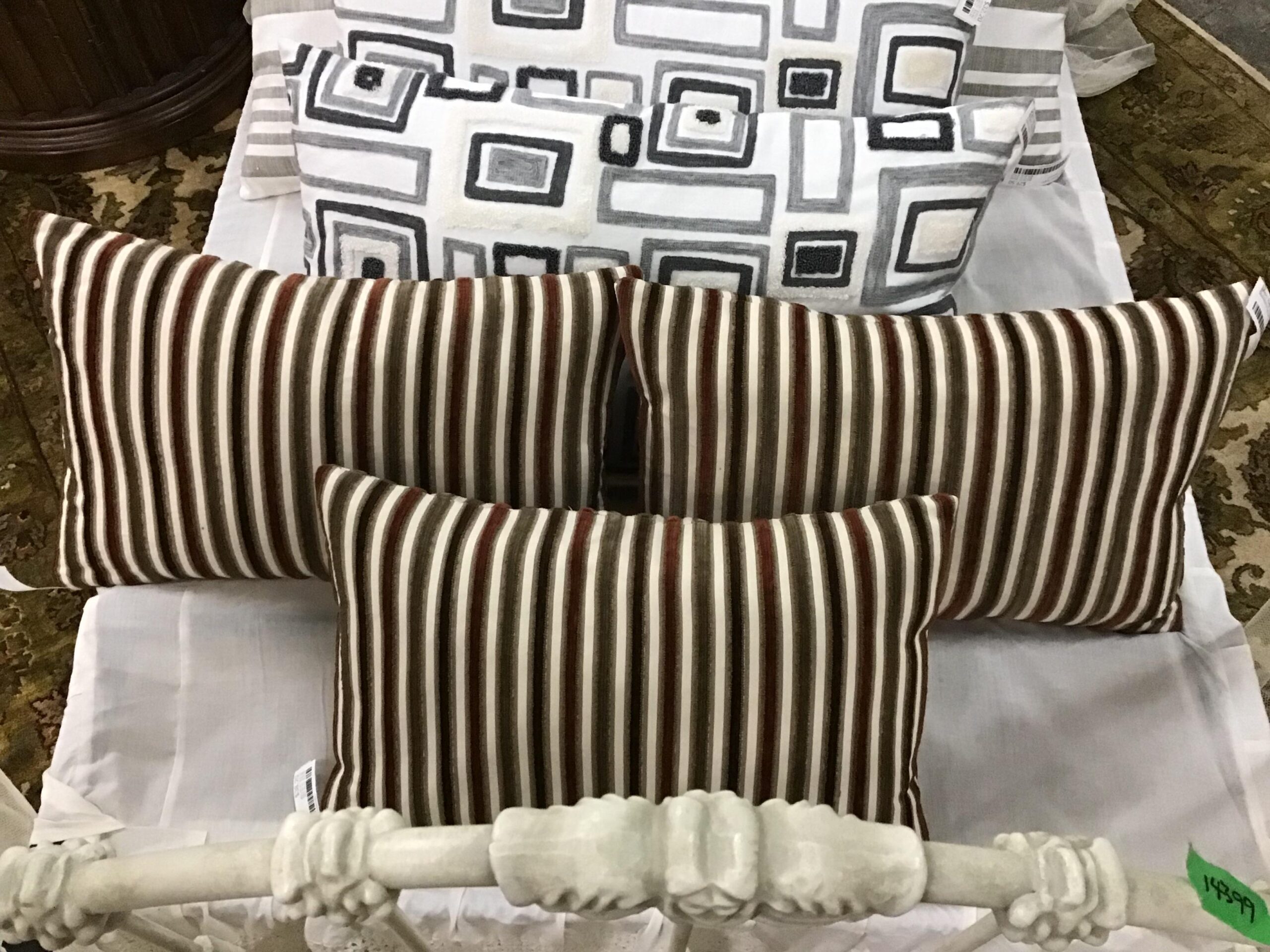 Taupe/ Rust Striped Cushions Set of 3