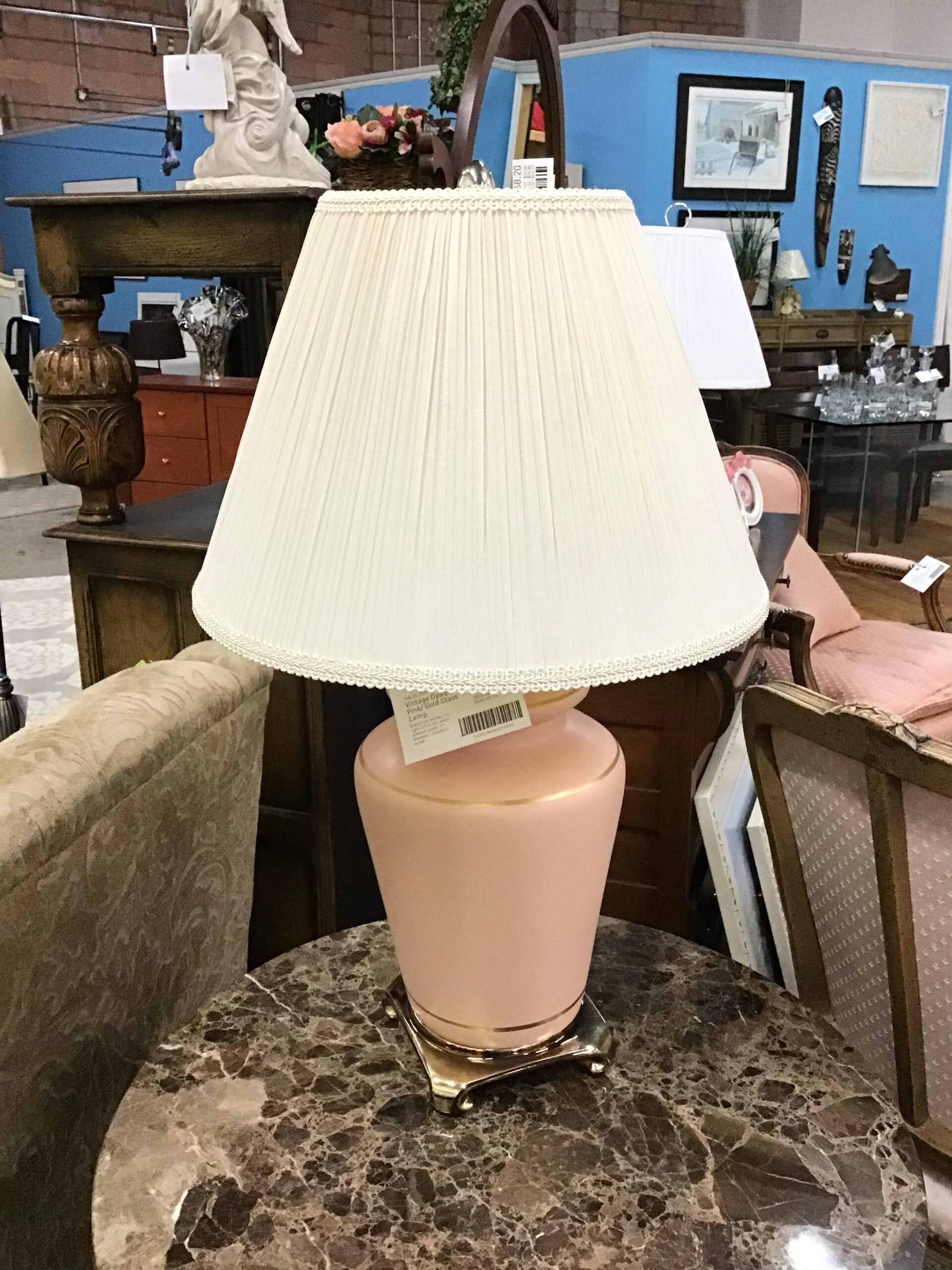 Vintage Opaque Pink/ Gold Glass Lamp