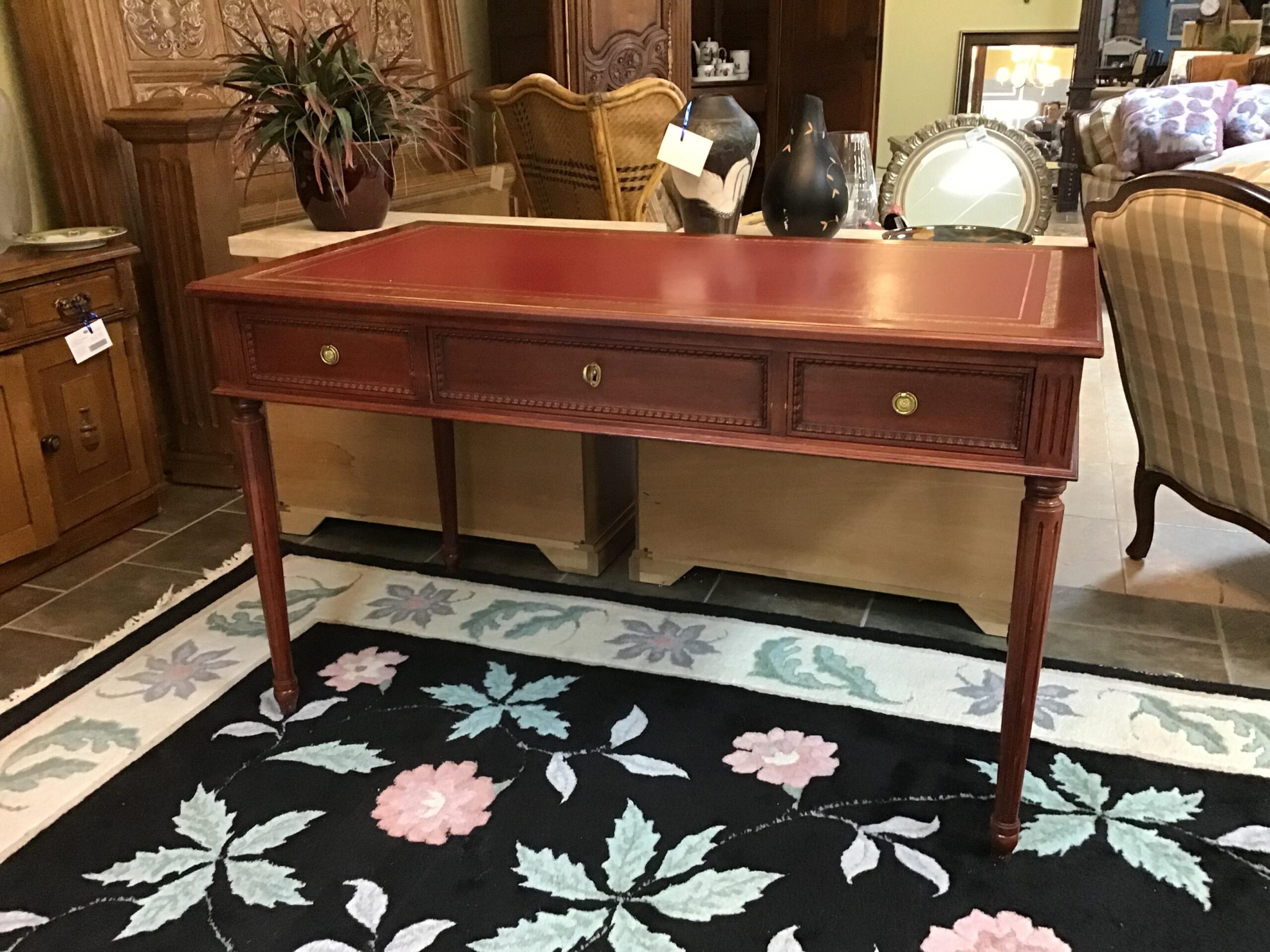 Red Leather Inlay Top Writing Desk