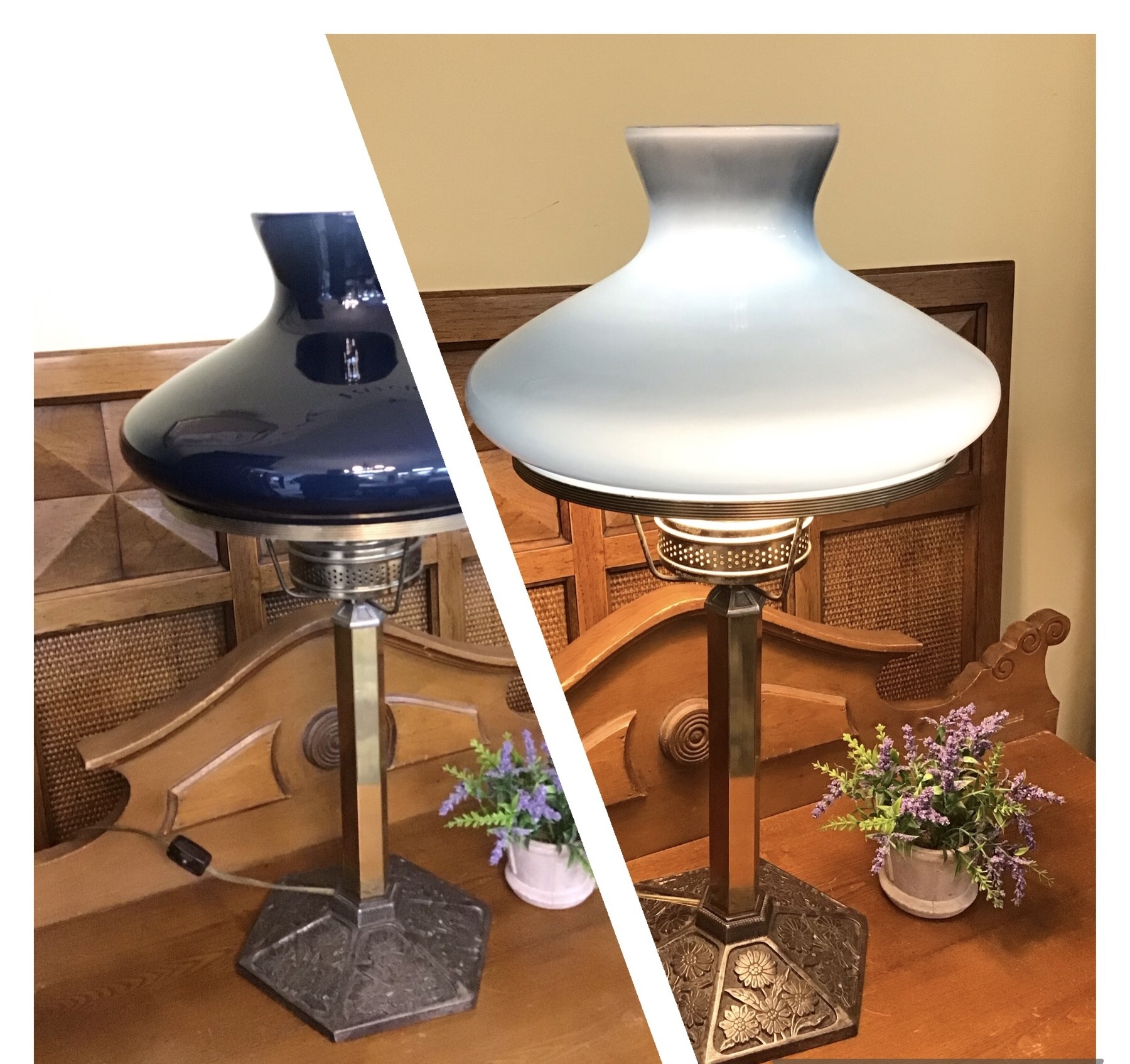 Bronze/ Blue Glass Lamp