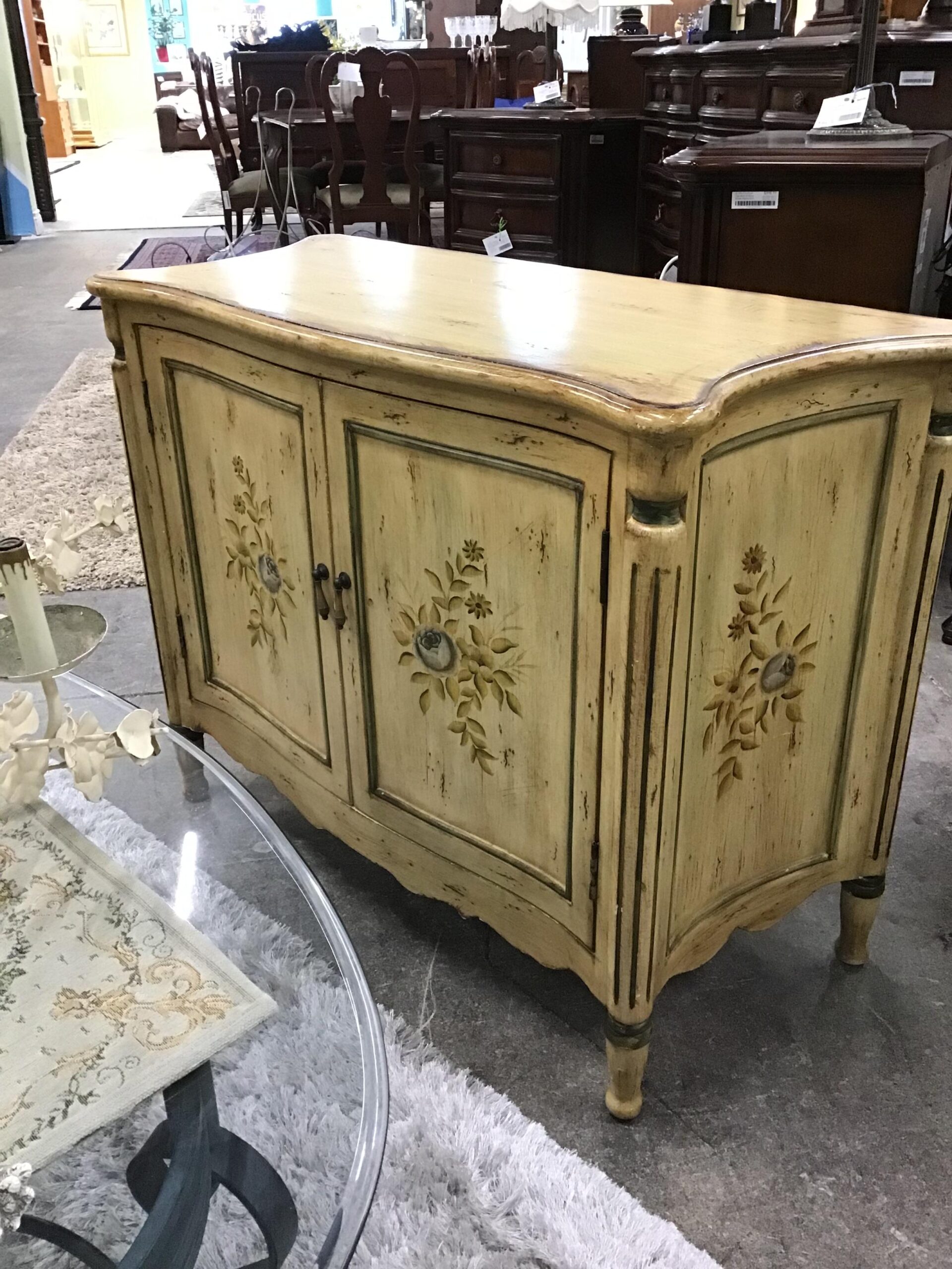 HOLD Rustic Ivory Floral Cabinet