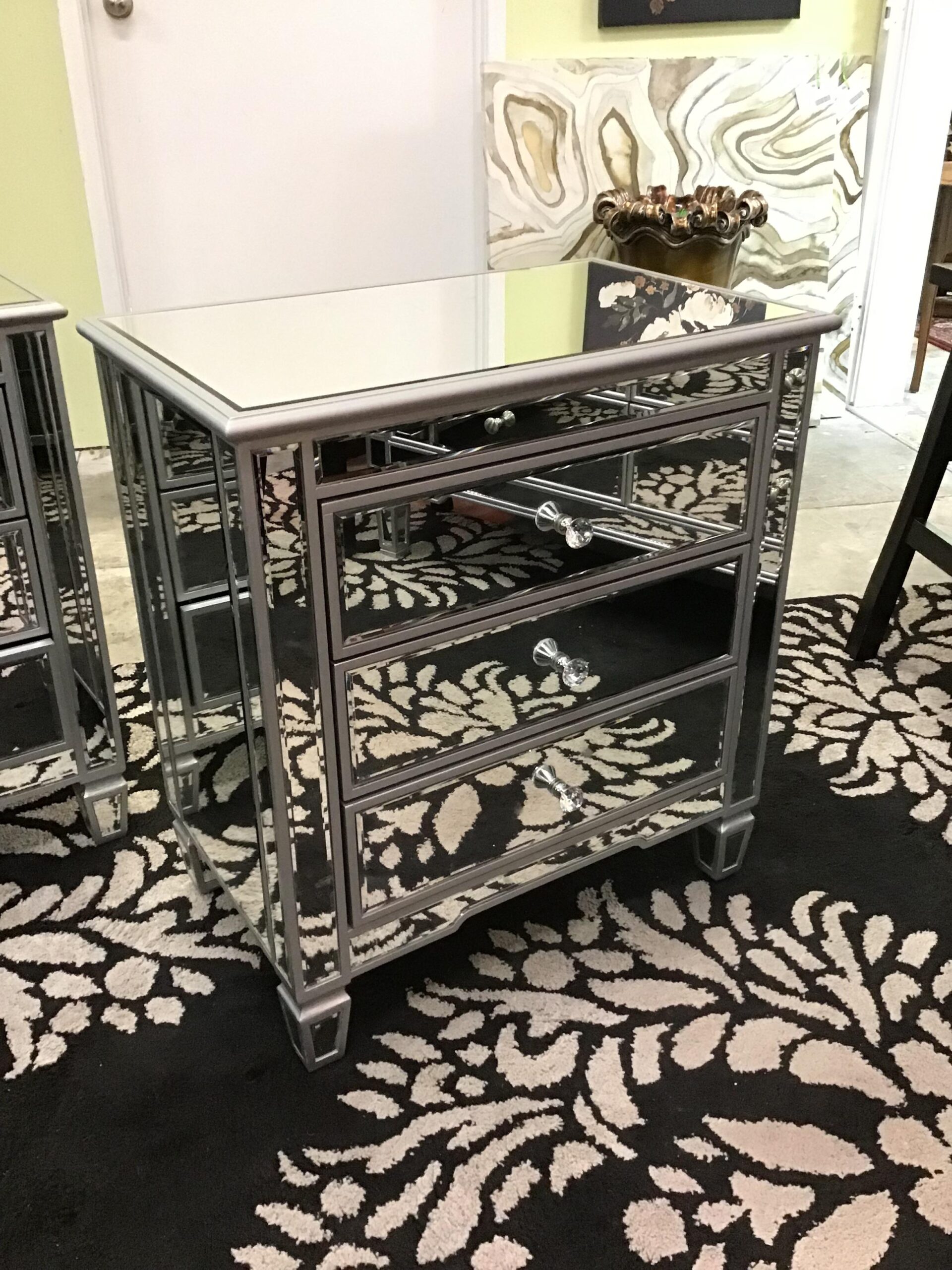 Metallic Grey Mirrored Night Table