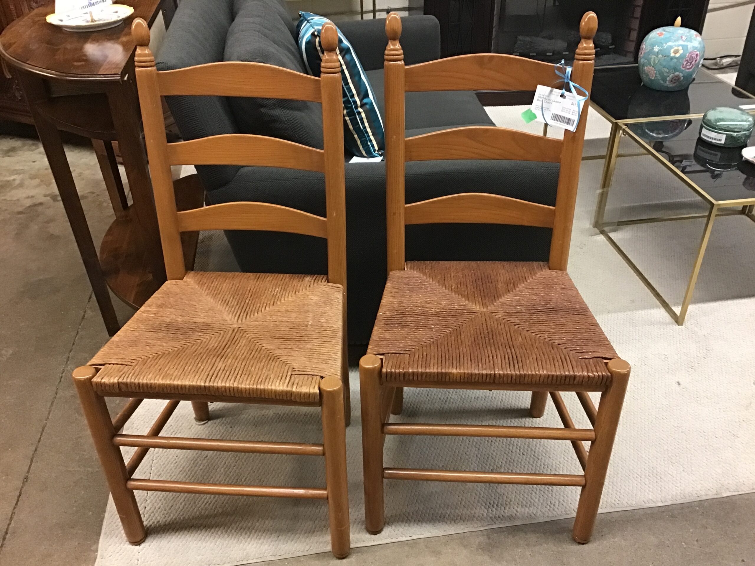 PAIR Rustic Ladder Back Chairs