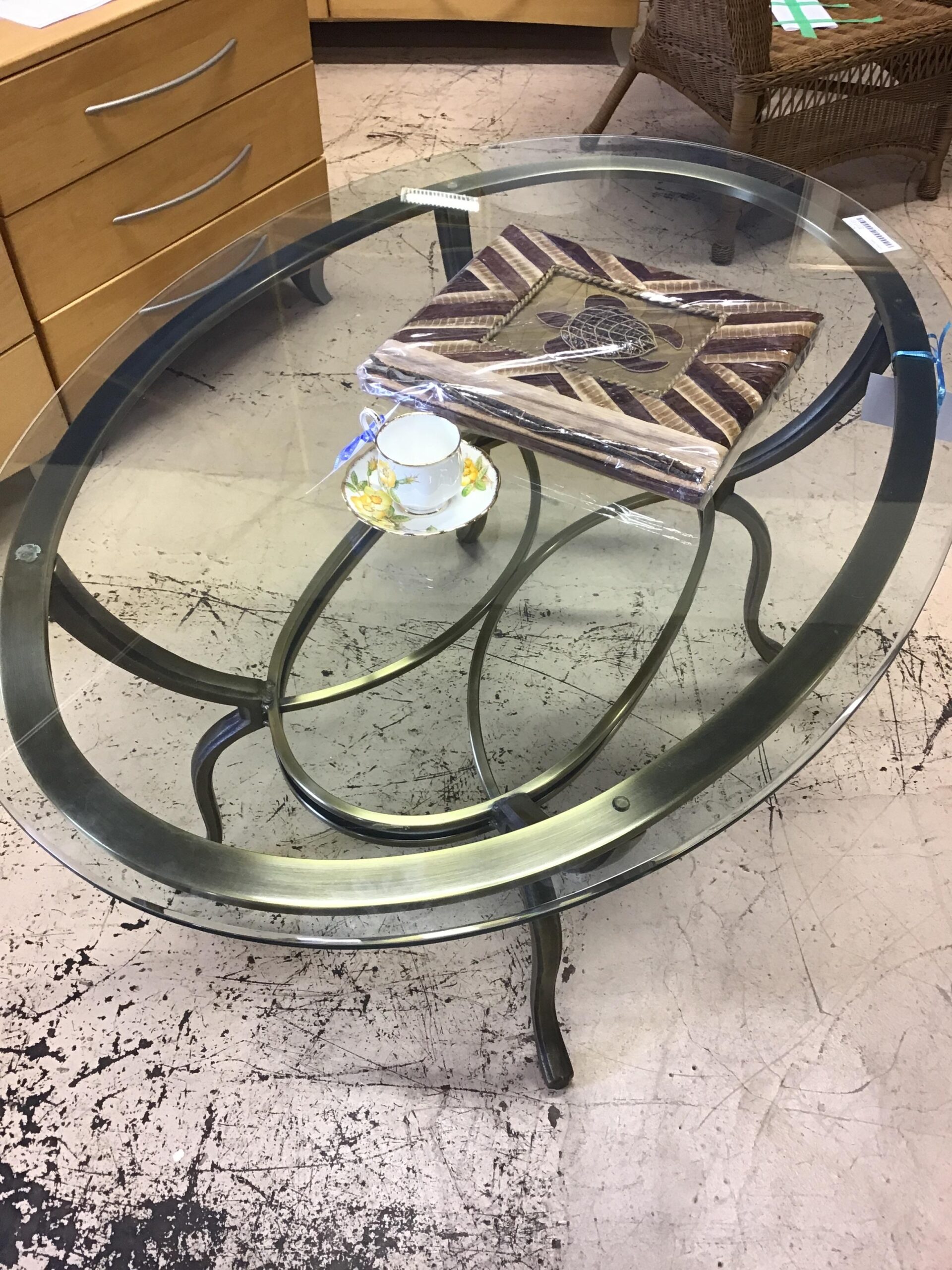 Oval Glass/Iron Coffee Table