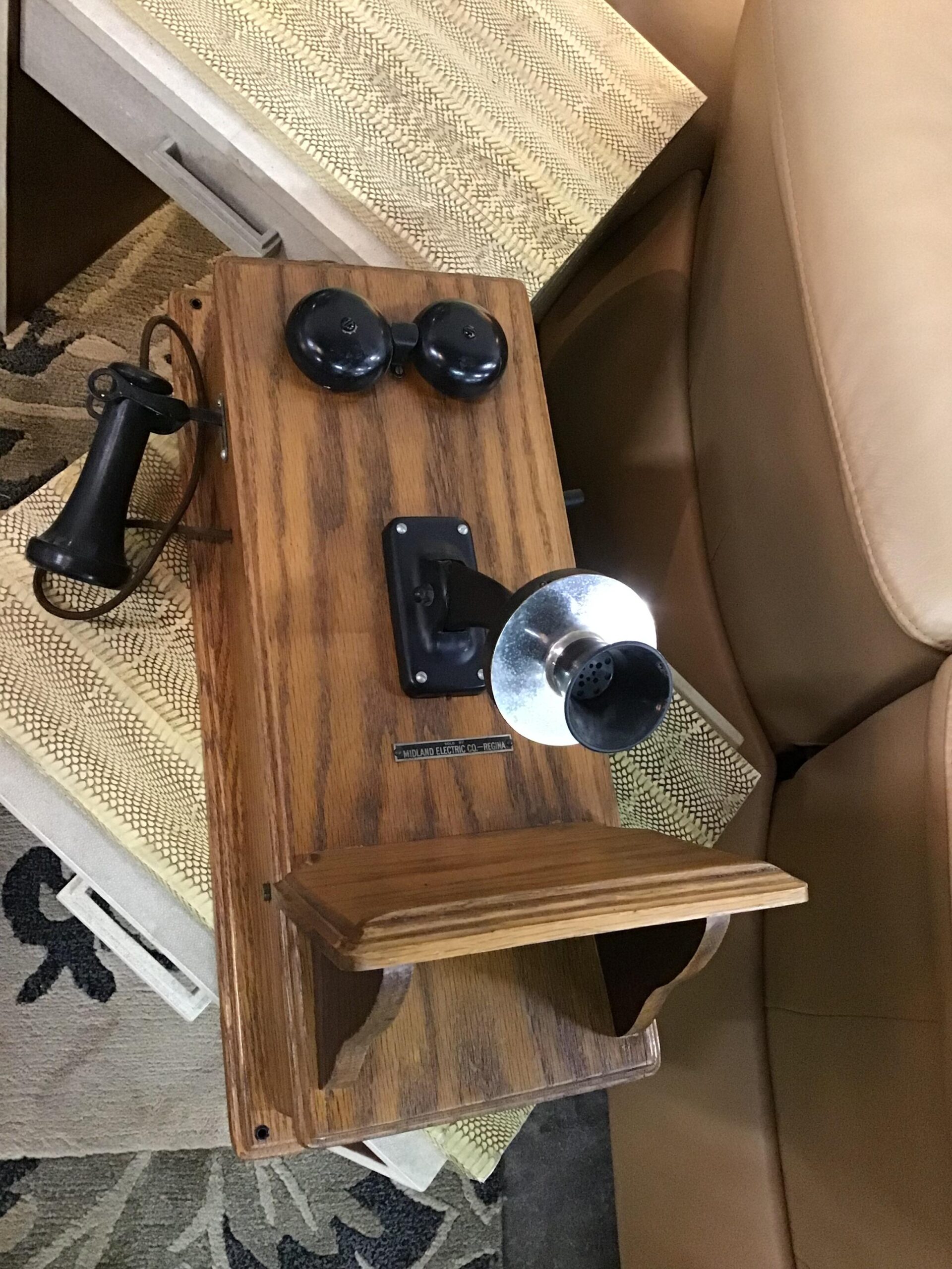 Antique Oak Hand-crank Wall Telephone