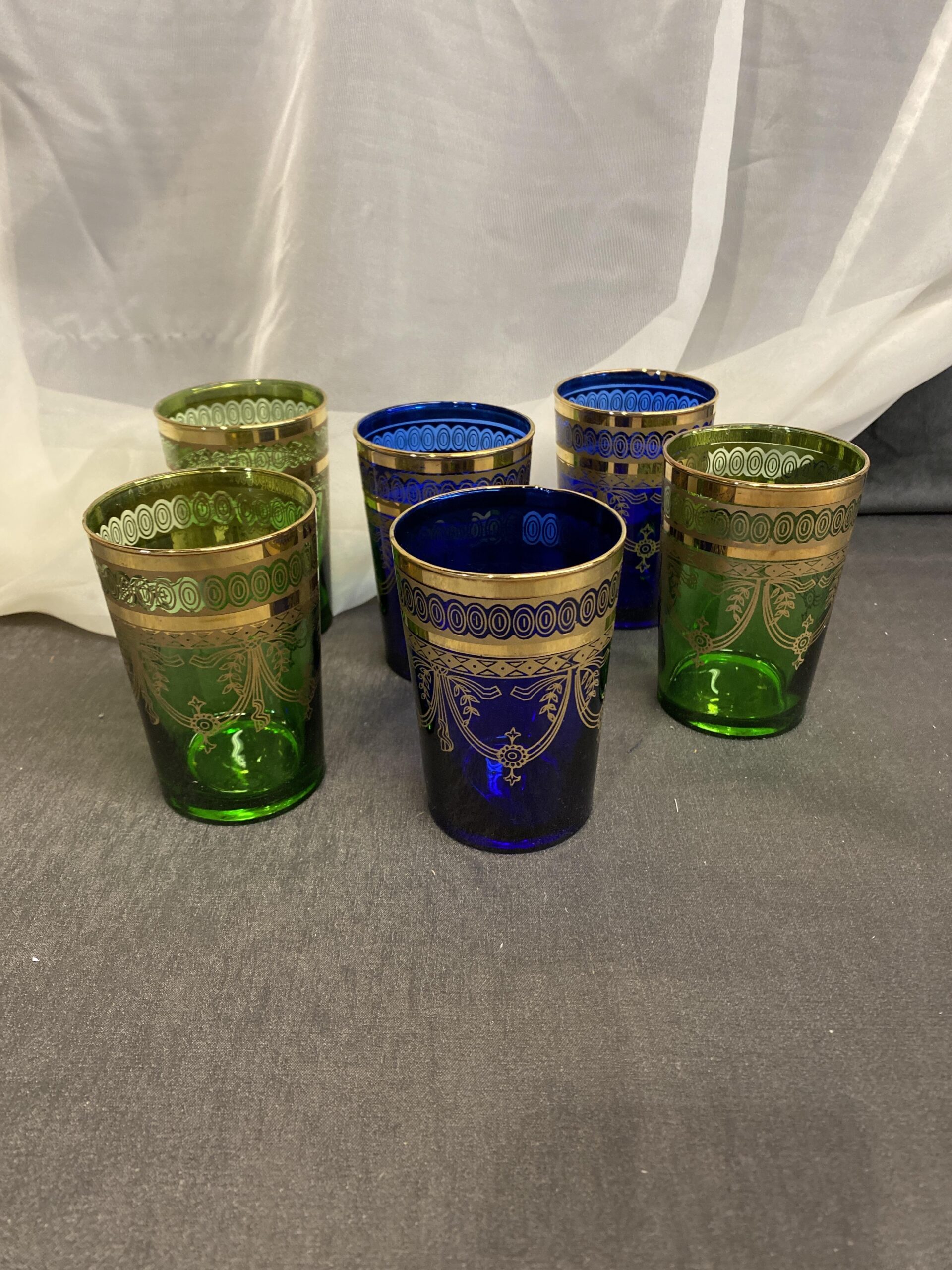 SET of 6 Juice Glasses – Green & Blue