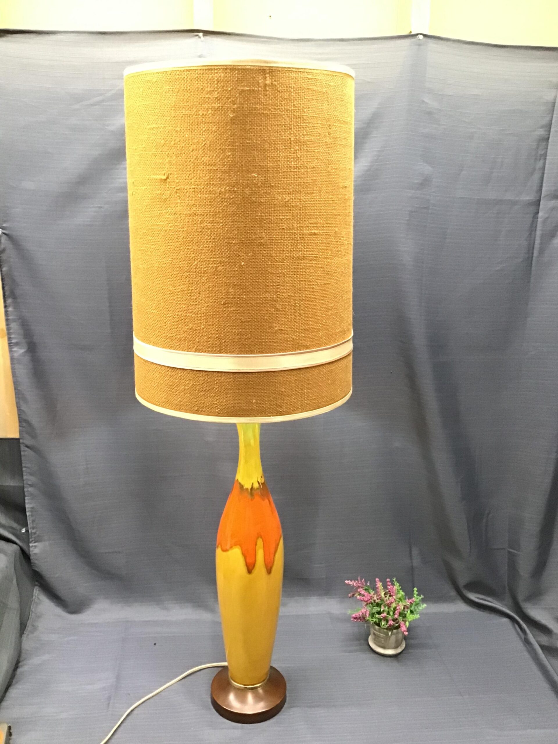 Tall Mid-Century Yellow/ Orange Drip Glaze Lamp