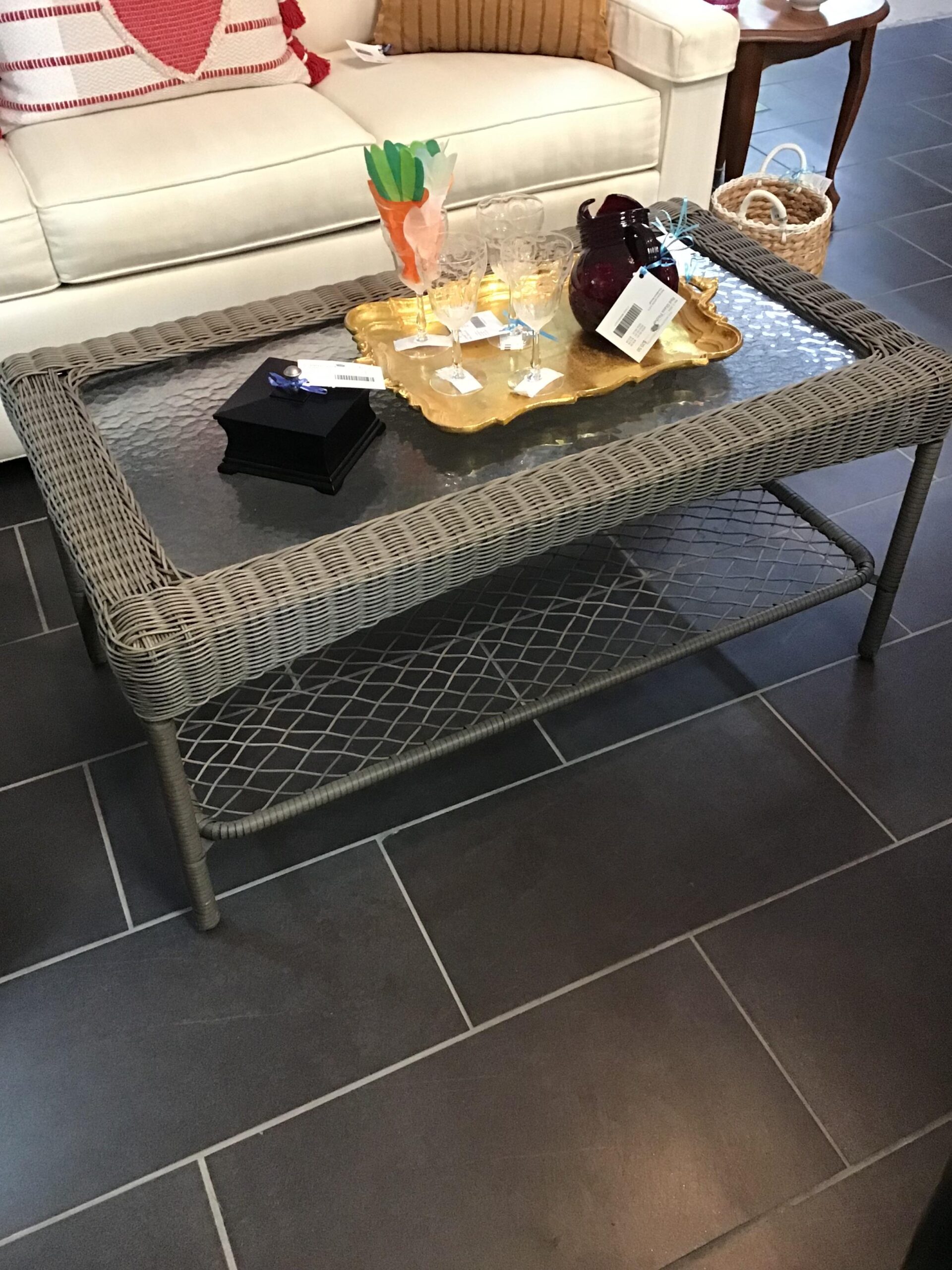 Glass Topped Resin Wicker Coffee Table