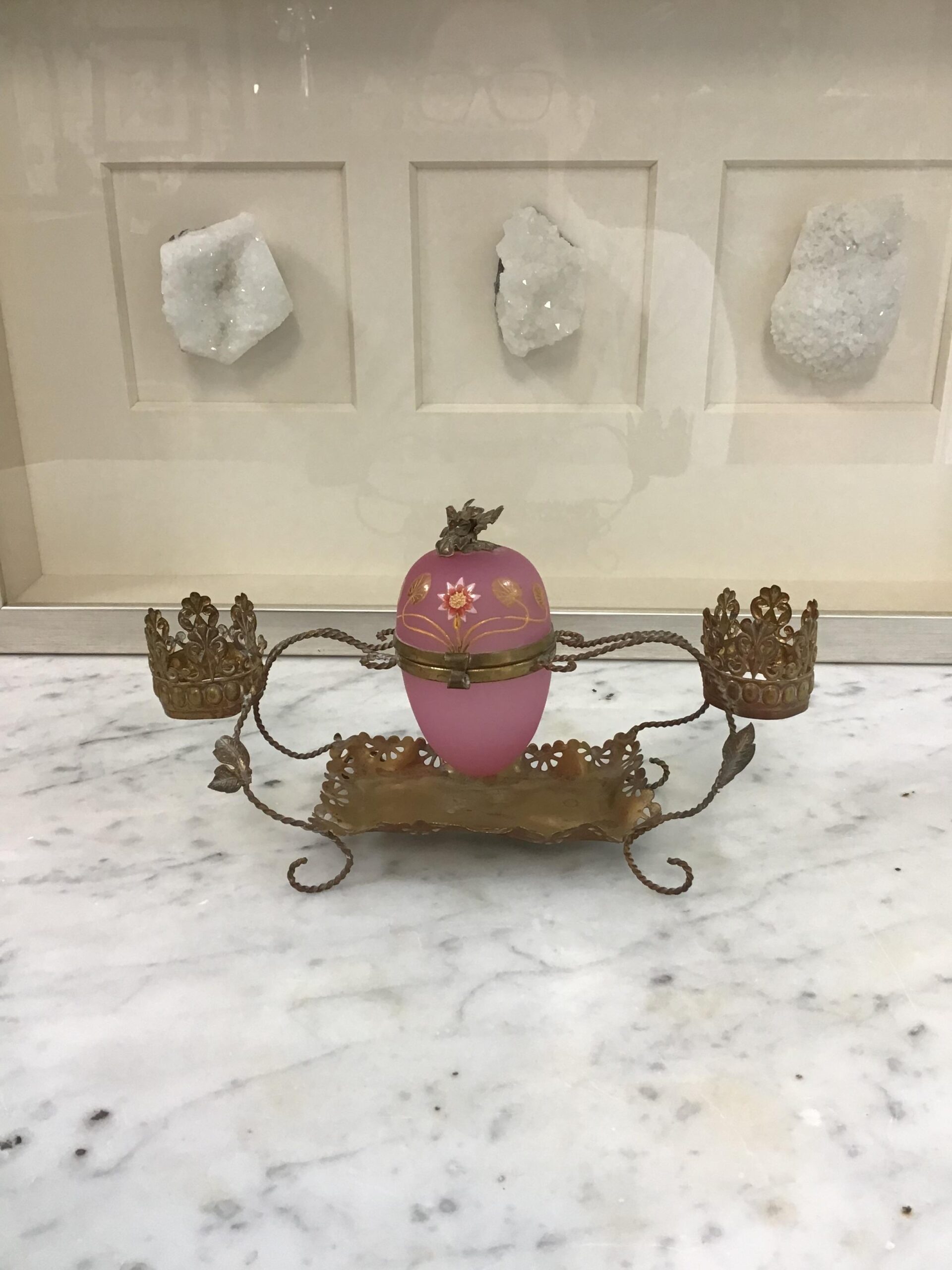 Antique Pink Opaline Glass Hinged Egg