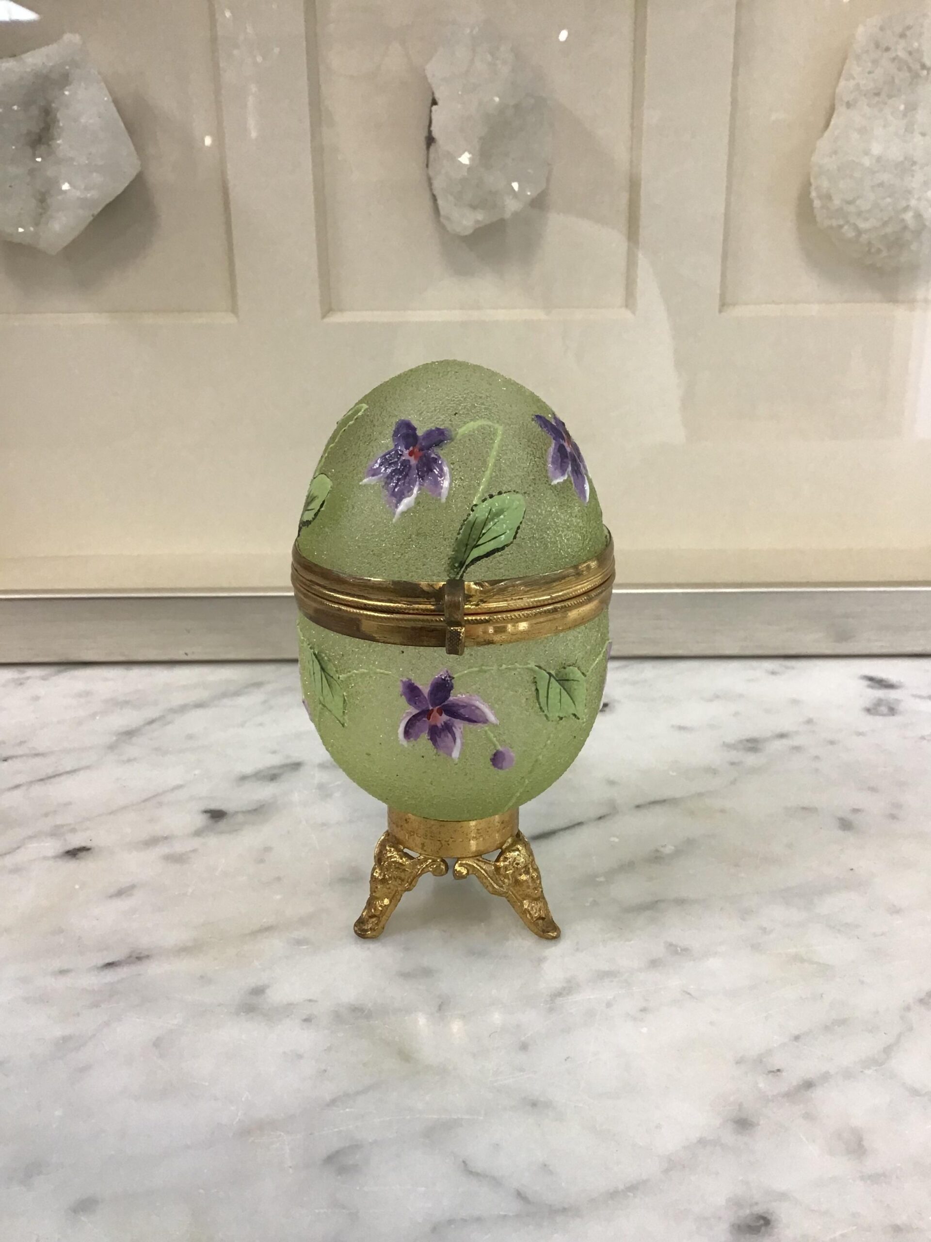Antique Frosted Green Glass Egg Box