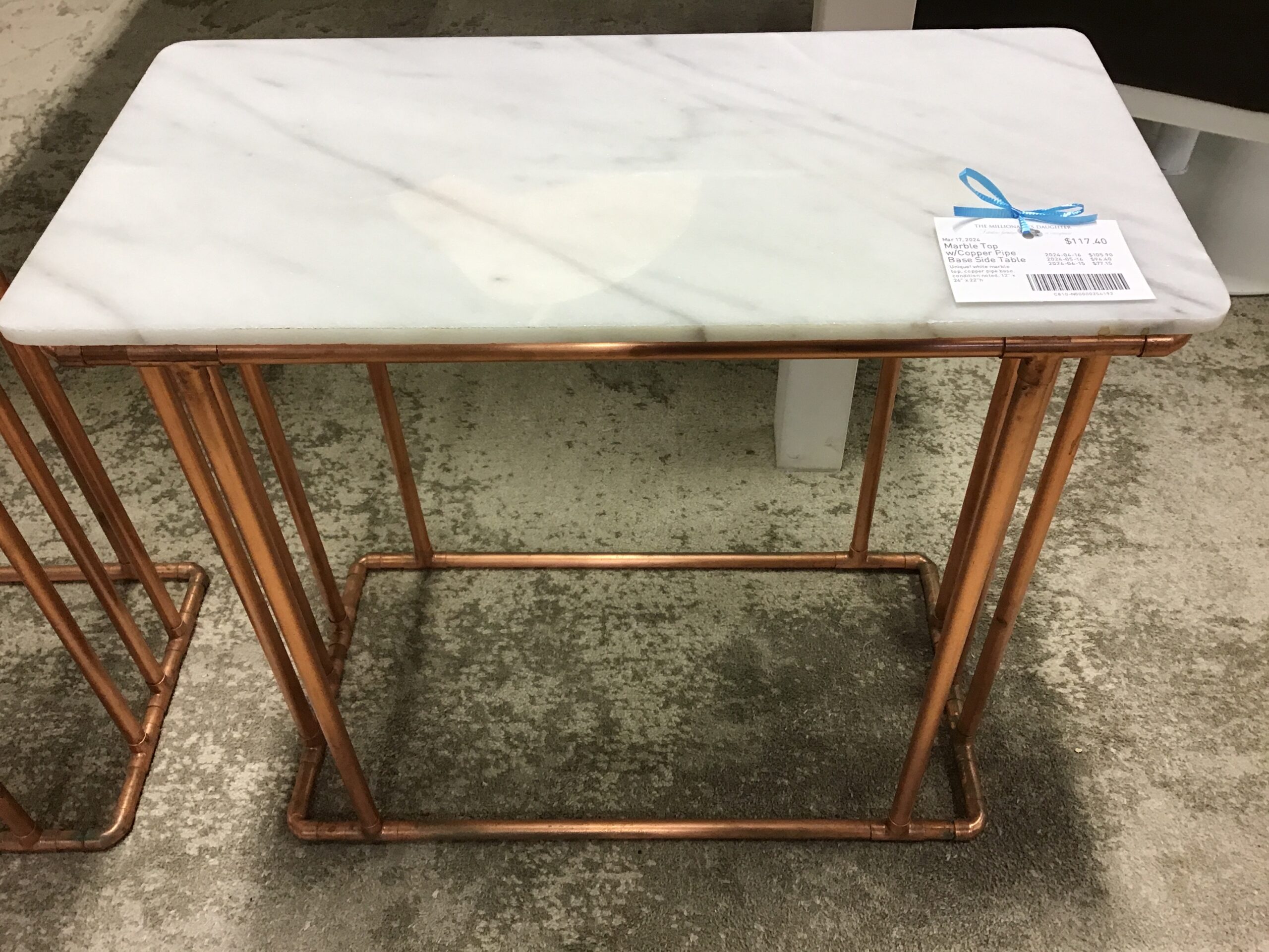 Marble Top w/Copper Pipe Base Side Table
