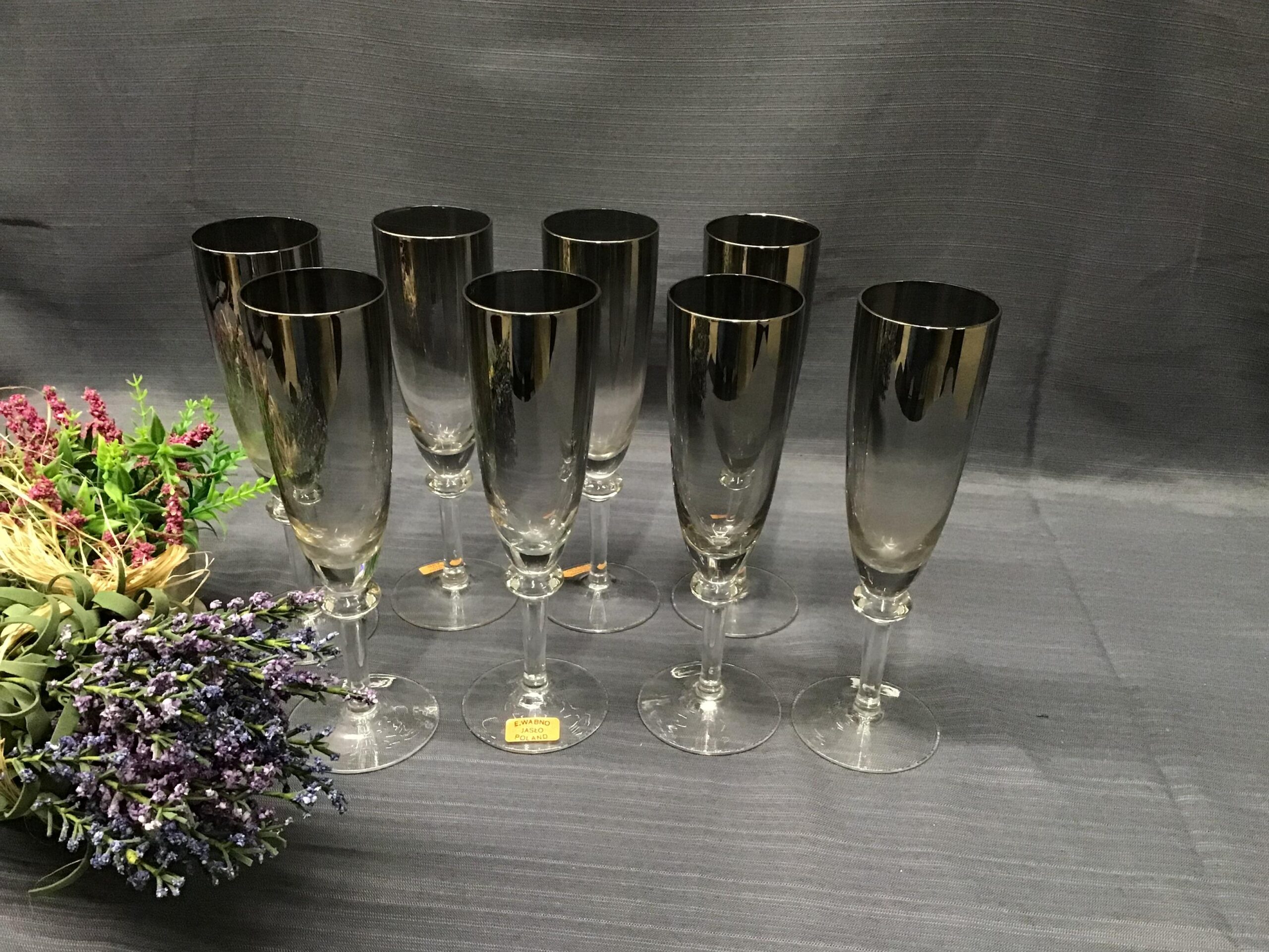 E.WABNO Silver Ambre Champagne Flutes  Set of 8 (Poland)