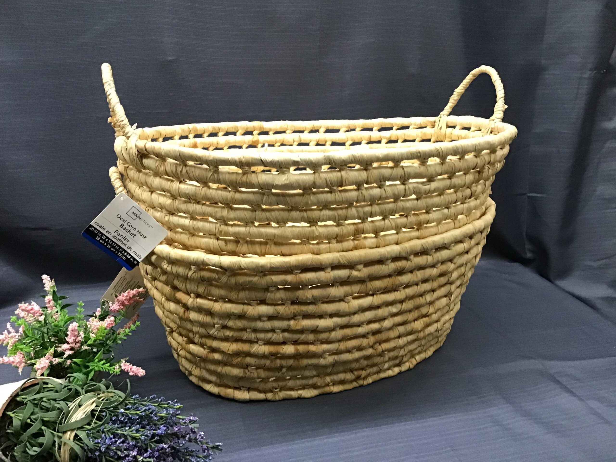(Pair) Oval Corn Husk Storage Basket