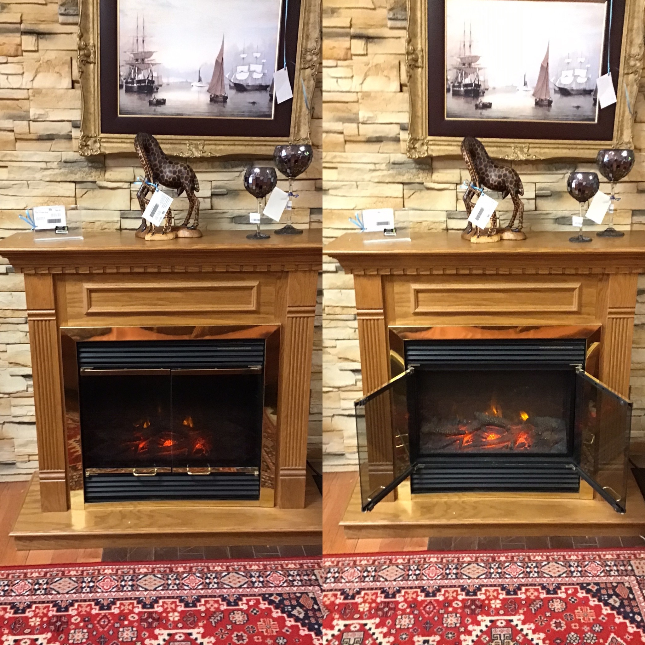 Light Wood Electric Fireplace Console