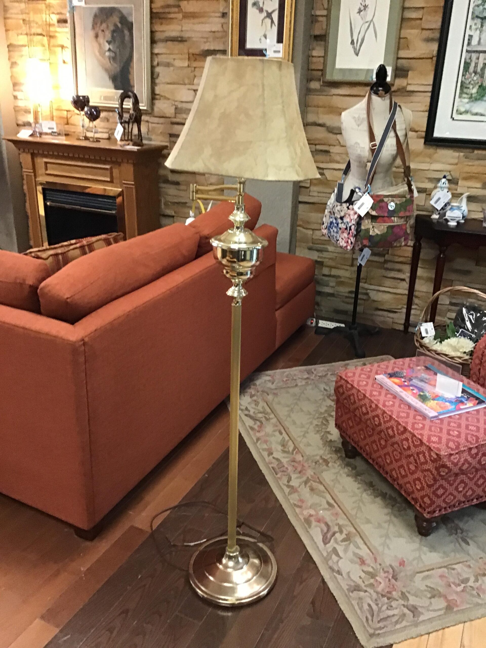 Gold Metal Swing Arm Floor Lamp- 58.5″h