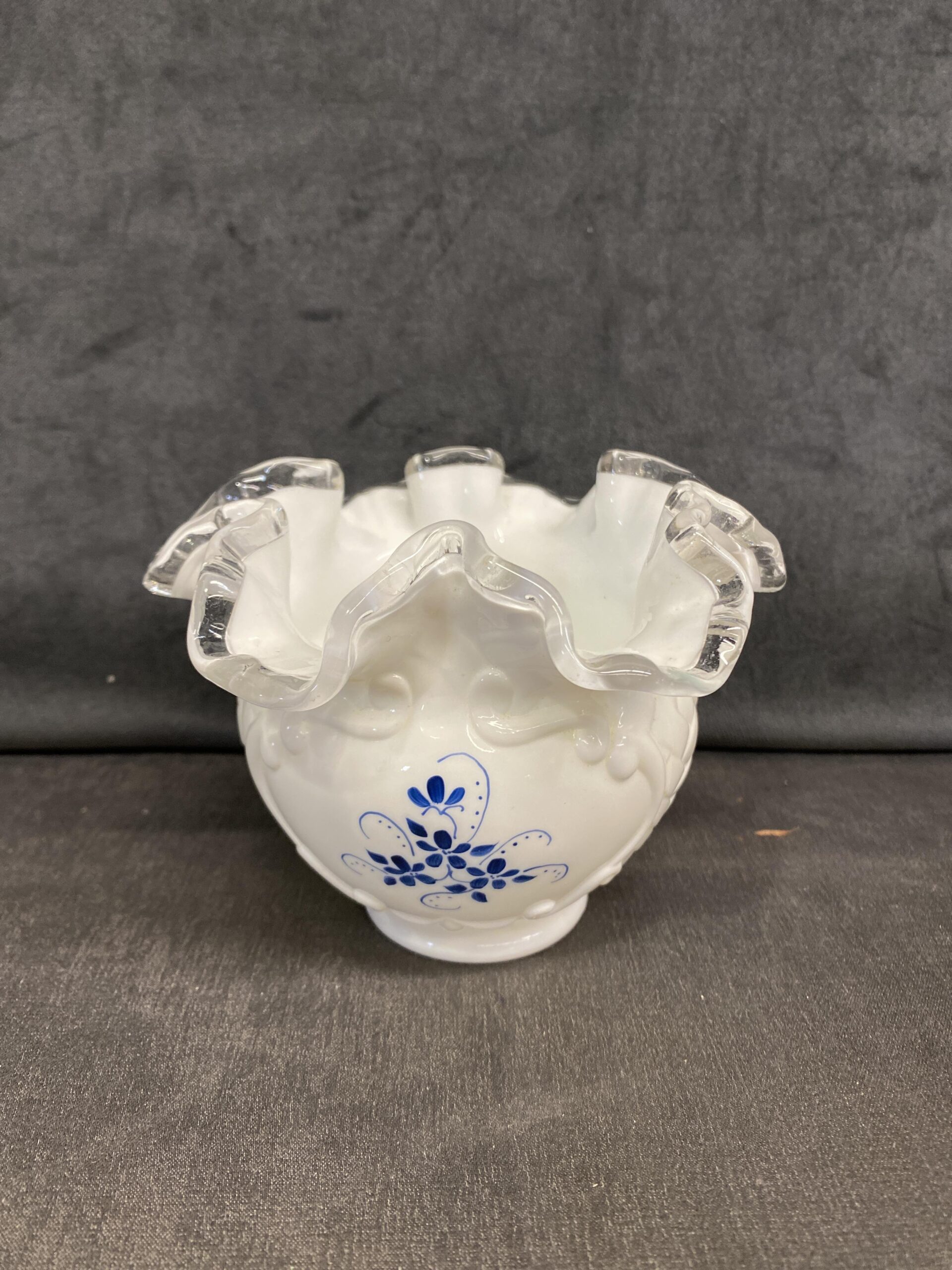 Fenton Silver Crest Bowl – Hand Painted